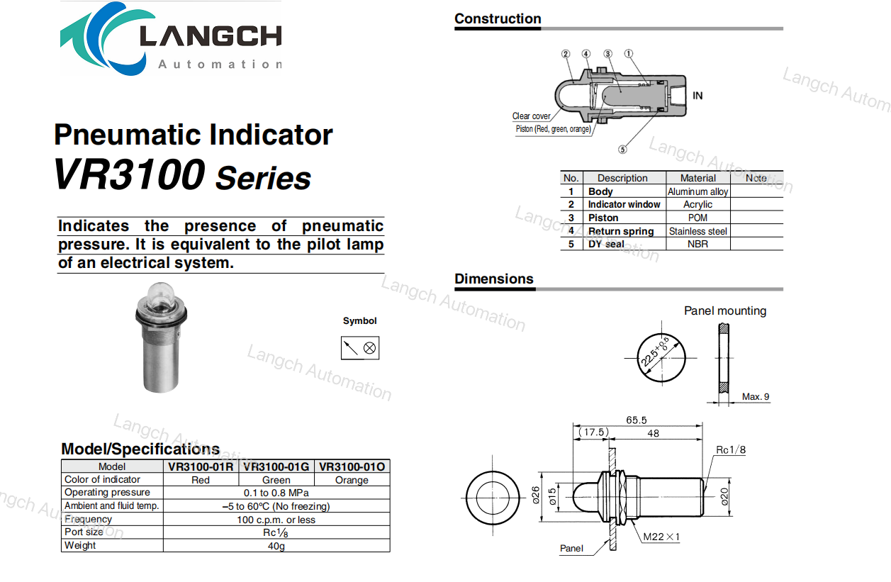 VR3100 series Parameter table 