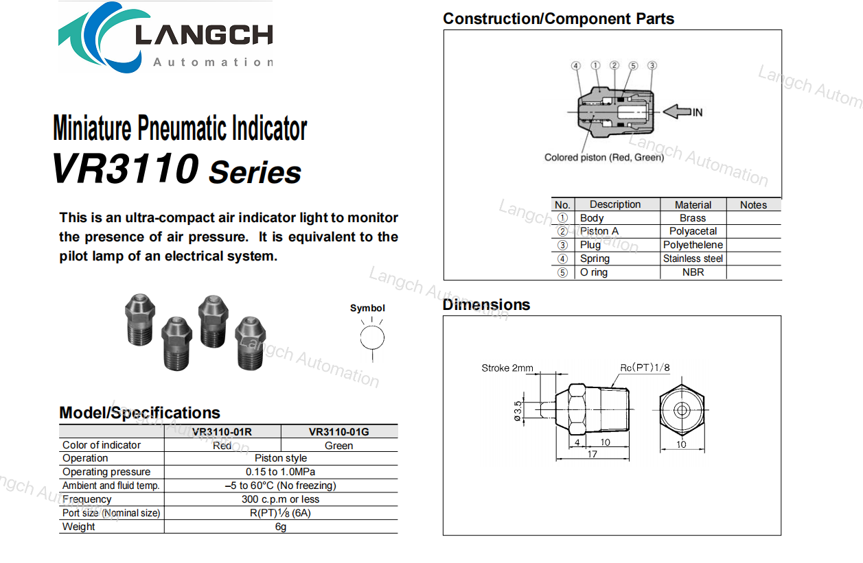 VR3110 series Parameter table 
